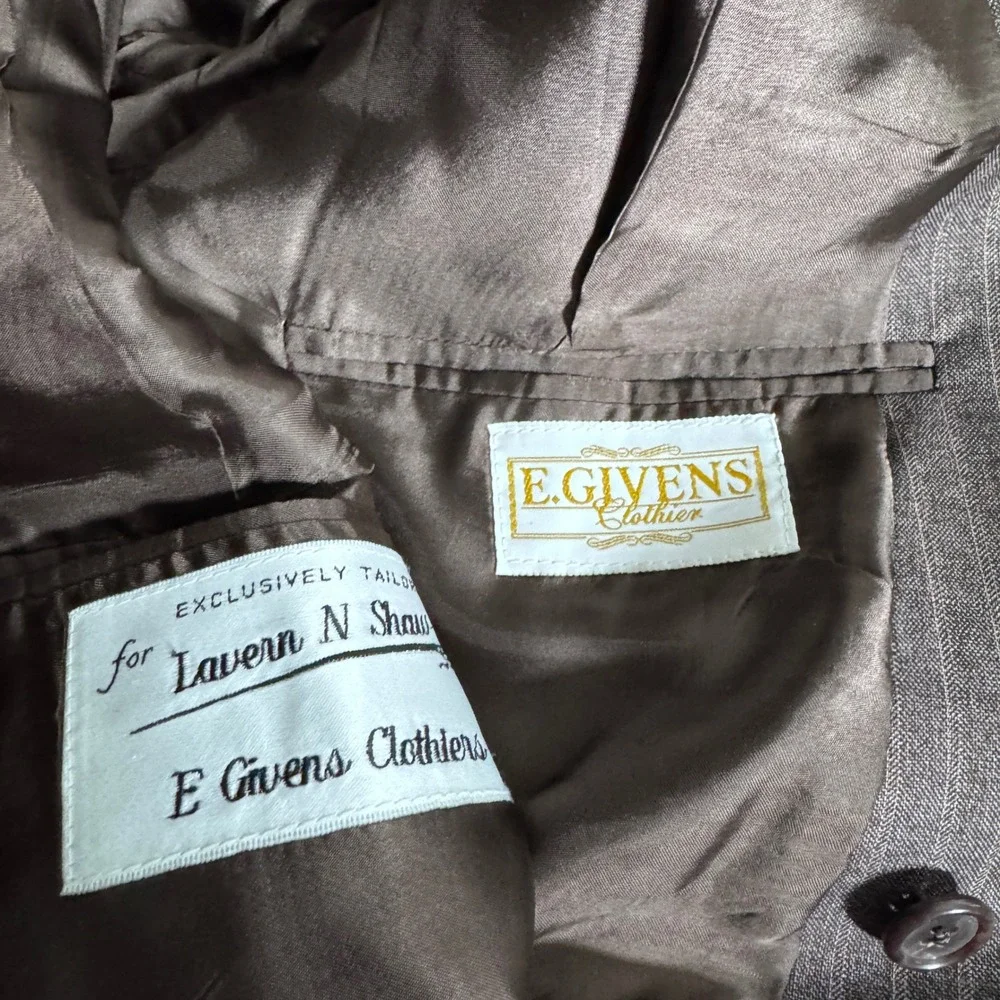 E. Givens Clothier Double‎ Breasted Suit Mens 46L 38x34 Brown Pinstripe Wool